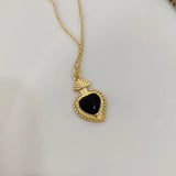 S925 Sterling Silver Agate Crown Heart Pendant Necklace