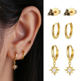 S925 Sterling Silver Zircon Turtle Star Moon Stud Earrings