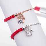 925 Silver Full Diamond Mouse Red String Zodiac Bracelet