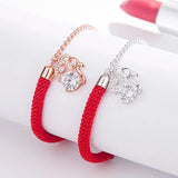 925 Silver Full Diamond Mouse Red String Zodiac Bracelet