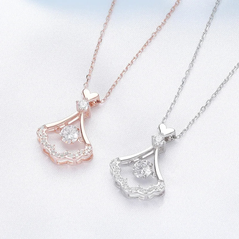 S925 Sterling Silver Women's Skirt Fan Necklace