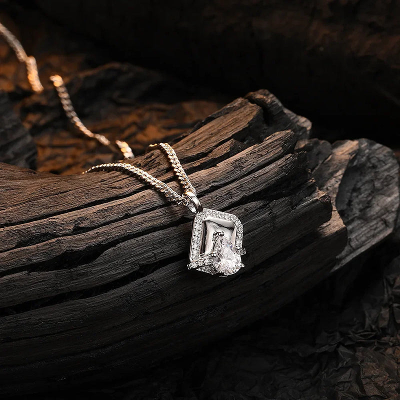 Sterling Silver Square Zircon Pendant Necklace
