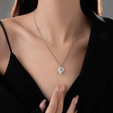 Sterling Silver Square Zircon Pendant Necklace