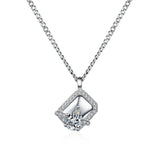 Sterling Silver Square Zircon Pendant Necklace
