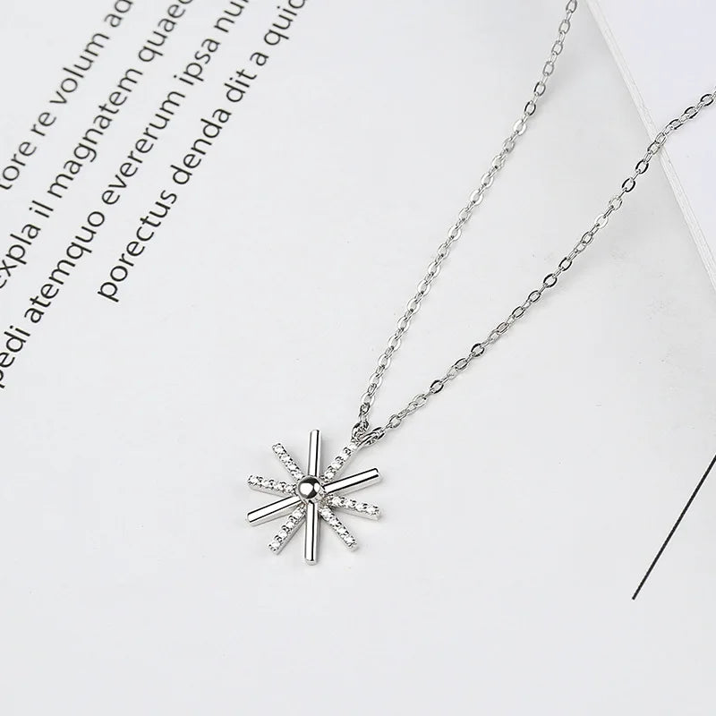 Sunflower Snowflake Pendant Necklace for Women