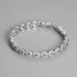 S925 Silver Zircon Tennis Bracelet CZ Gemstone Crystal Bangle