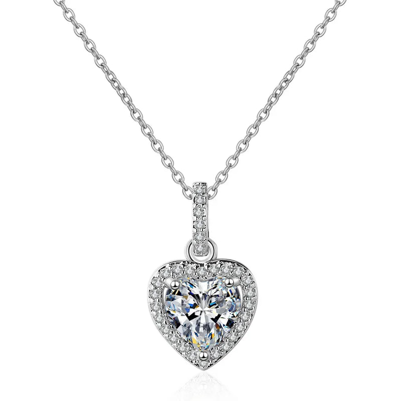 S925 Silver Zircon Heart Full Diamond Necklace