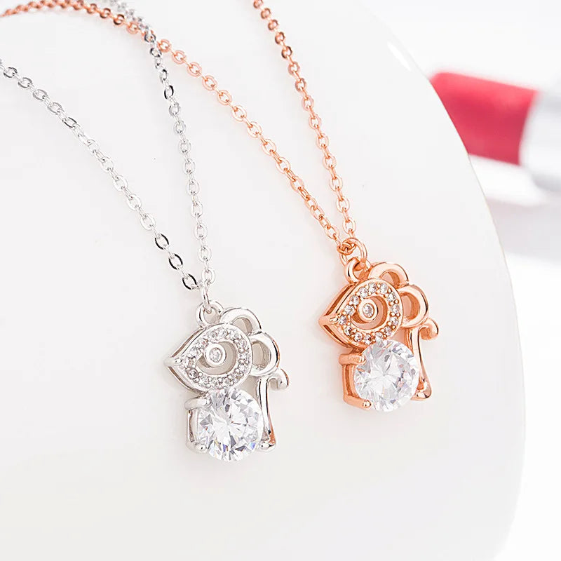 S925 Zodiac Mouse Diamond Pendant Necklace Women's Animal Jewelry