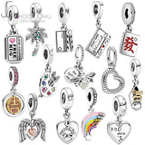 S925 Silver flower love Pendant DIY beads Fit Pan Charm Bracelet