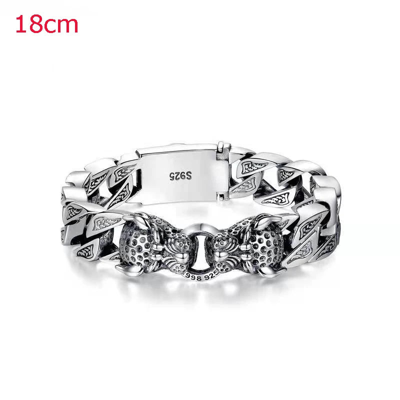 S925 Sterling Silver Horsehair Woven Bracelet Leopard Silver Chain