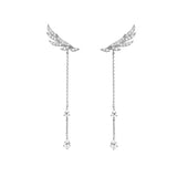 S925 Silver Zircon Wing Tassel Earrings Wedding Jewelry