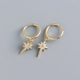 S925 Silver 8 Pointed Star Zircon Earrings Hoops Women Party