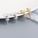 S925 Silver 8 Pointed Star Zircon Earrings Hoops Women Party