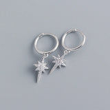 S925 Silver 8 Pointed Star Zircon Earrings Hoops Women Party