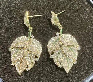 Sterling Silver Leaf Zircon Crystal Earrings DIY Accessories