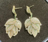 Sterling Silver Leaf Zircon Crystal Earrings DIY Accessories