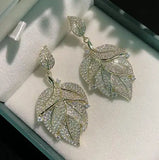 Sterling Silver Leaf Zircon Crystal Earrings DIY Accessories