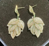 Sterling Silver Leaf Zircon Crystal Earrings DIY Accessories