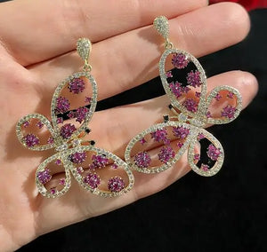 S925 Silver Butterfly Crystal Earrings DIY Accessories