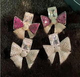 S925 Silver Bow Zircon Crystal Earrings DIY Jewelry