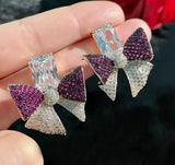 S925 Silver Bow Zircon Crystal Earrings DIY Jewelry