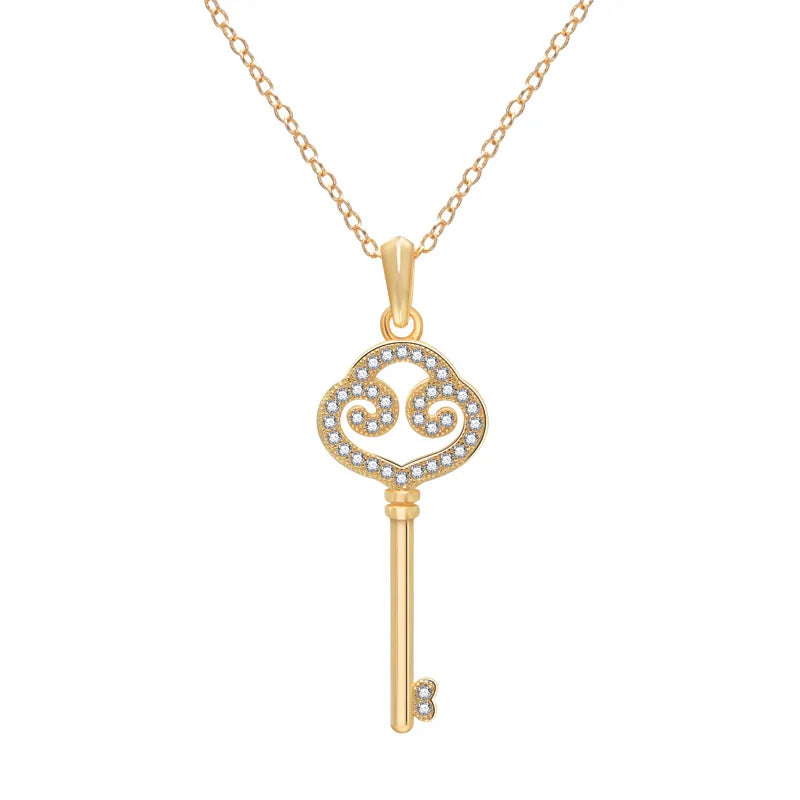 925 Sterling Silver Key Shape Collarbone Chain with Zircon