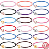 S925 Sterling Silver Red & Black Leather Bracelet for Women