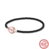 S925 Sterling Silver Red & Black Leather Bracelet for Women