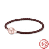 S925 Sterling Silver Red & Black Leather Bracelet for Women
