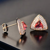 S925 Sterling Ruby Triangle Stud Earrings Fine Jewelry