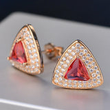 S925 Sterling Ruby Triangle Stud Earrings Fine Jewelry