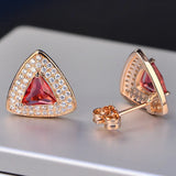S925 Sterling Ruby Triangle Stud Earrings Fine Jewelry