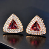 S925 Sterling Ruby Triangle Stud Earrings Fine Jewelry