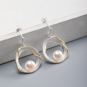 S925 Sterling Silver Freshwater Pearl Earrings Retro Court Jewelry for Women