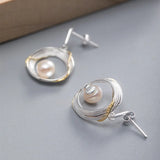 S925 Sterling Silver Freshwater Pearl Earrings Retro Court Jewelry for Women