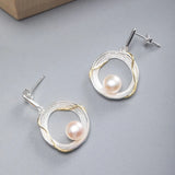S925 Sterling Silver Freshwater Pearl Earrings Retro Court Jewelry for Women