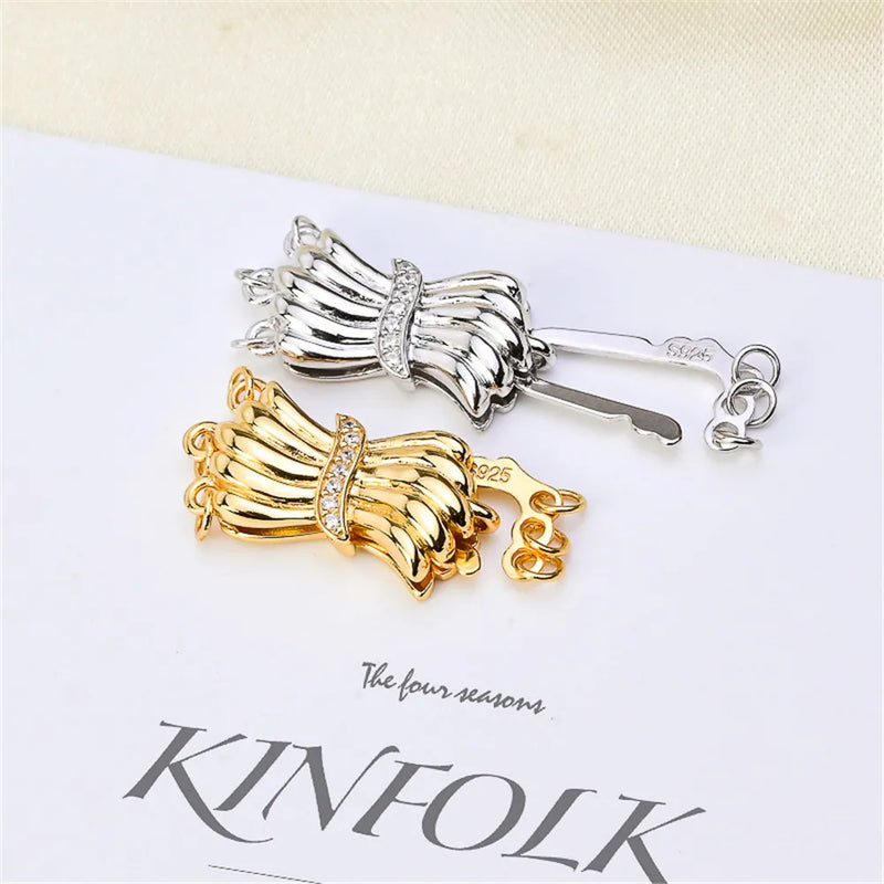 S925 Sterling Silver Pearl Necklace Ending Buckle Flower Shaped DIY Accessories