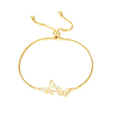 Sterling Silver Butterfly Bracelet Zircon Adjustable Plated Women's Jewelry
