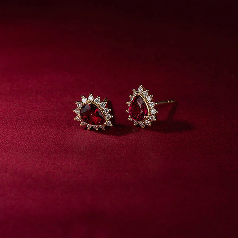 S925 Silver Plated 18K Earrings Inlaid Ruby Earrings