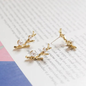 S925 Tremella Nail Pearl Twig Shape Earrings Accessories