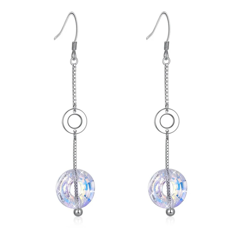 S925 Sterling Silver Crystal Drop Earrings for Evening Party