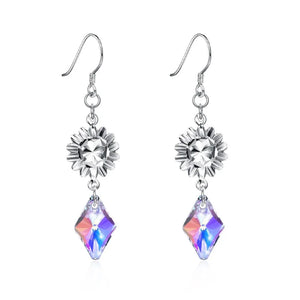 925 Silver Crystal Flower Drop Earrings for Evening Party