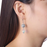 925 Silver Crystal Flower Drop Earrings for Evening Party