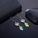 925 Silver Crystal Flower Drop Earrings for Evening Party