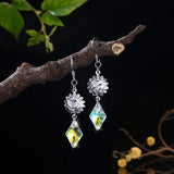 925 Silver Crystal Flower Drop Earrings for Evening Party