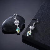 925 Silver Crystal Flower Drop Earrings for Evening Party