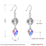 925 Silver Crystal Flower Drop Earrings for Evening Party