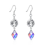 925 Silver Crystal Flower Drop Earrings for Evening Party