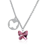 S925 Pink Crystal Butterfly Pendant Necklace 925 Sterling Silver Lady Party Wear