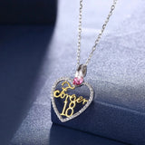 S925 Crystal Heart Forever 18 Pendant 925 Silver Necklace Lady Party Wear